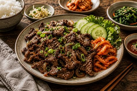 Koreai BBQ marhahús növénnyel és pácokkal