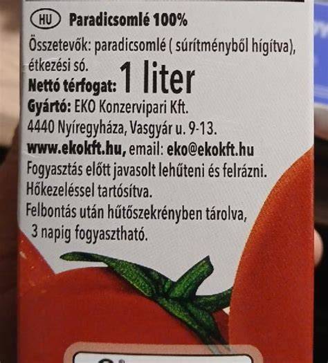 Paradicsomlé fő összetevői