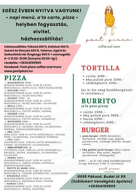 pizza étlap vizuális áttekintés